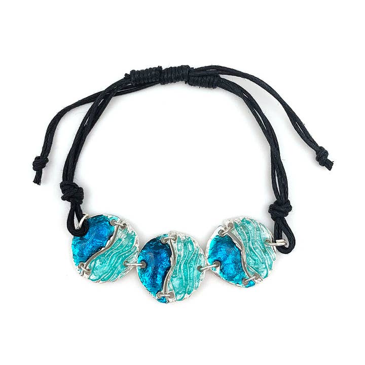 Pewter Bracelet with Color Enamel - Teal/Aqua Wavy Circle for wholesale by Anju Jewelry