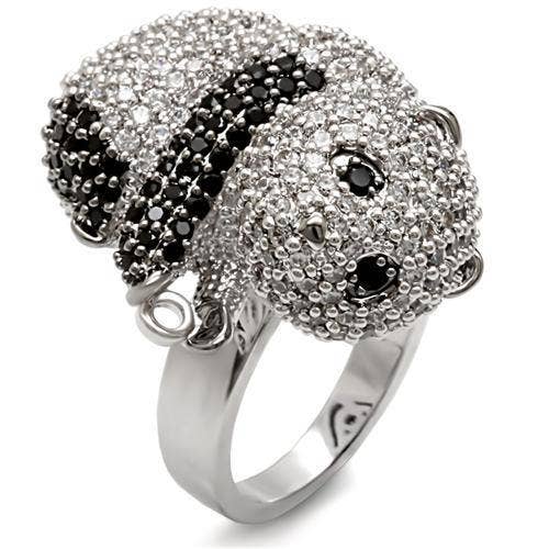 1W083 - Rhodium + Ruthenium Brass Ring with AAA Grade CZ in Black Diamond for wholesale by Alamode