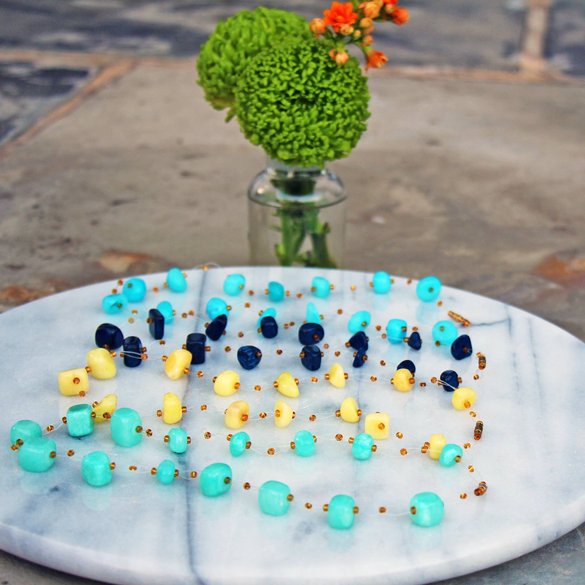 Global Crafts - Wholesale Beaded/Pearl Necklace - Floating Stone and Maasai Bead Necklace - Turquoise1