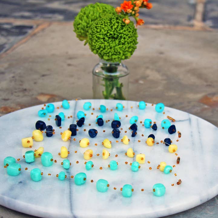 Global Crafts - Wholesale Beaded/Pearl Necklace - Floating Stone and Maasai Bead Necklace - Turquoise1