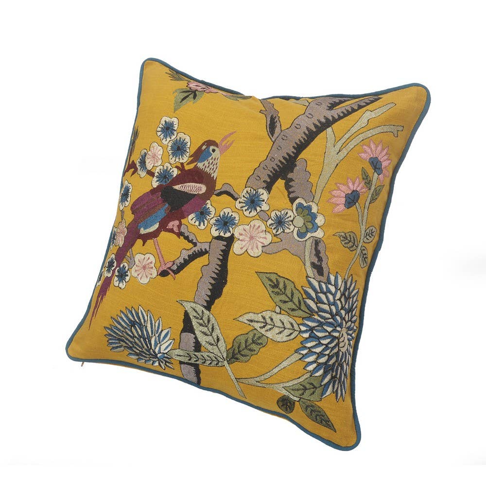 LR Home - Vente Coussin décoratif - Coussin décoratif en coton avec motif d'oiseaux tropicaux et floraux3