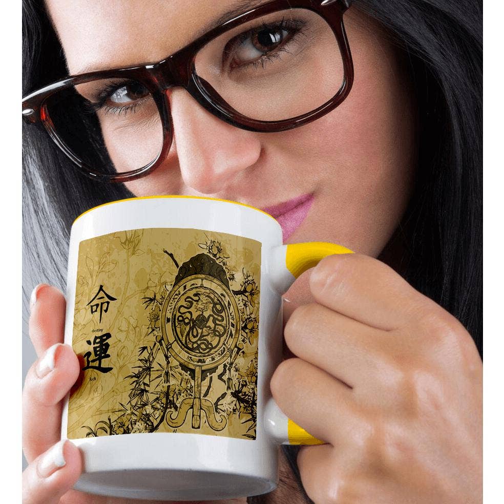 3dRose - Wholesale Coffee Mug - 3dRose, A Brown Oriental Scene With Oriental Writing Meaning Destiny and Luck, Mug1