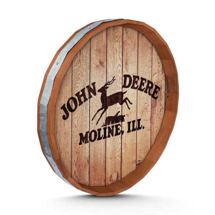 John Deere Wall Sign - Wooden Barrel Top for wholesale by Birchwood Trading