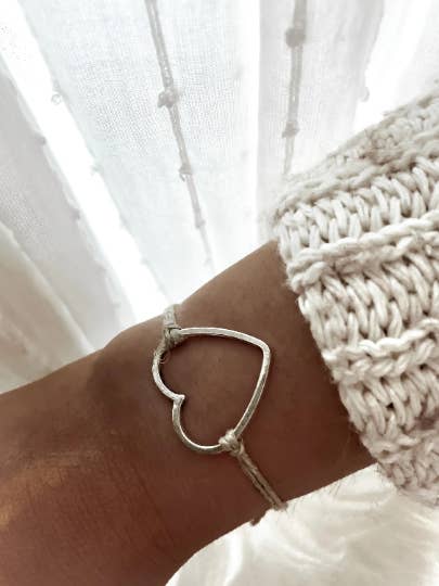 NATURE ET LIN - Wholesale Charm/Dangle Bracelet - COEUR VIDE - Linen bracelet made in France - JEWELRY