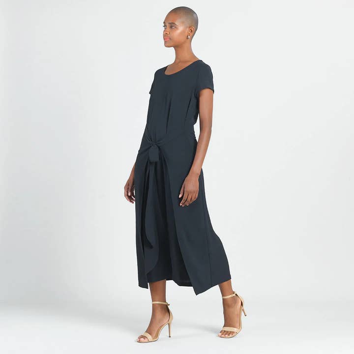 Clara Sunwoo - Wholesale Dress - Women's - DR184R - Soft Textured Rayon - Wrap Overlay Center Tie Dress