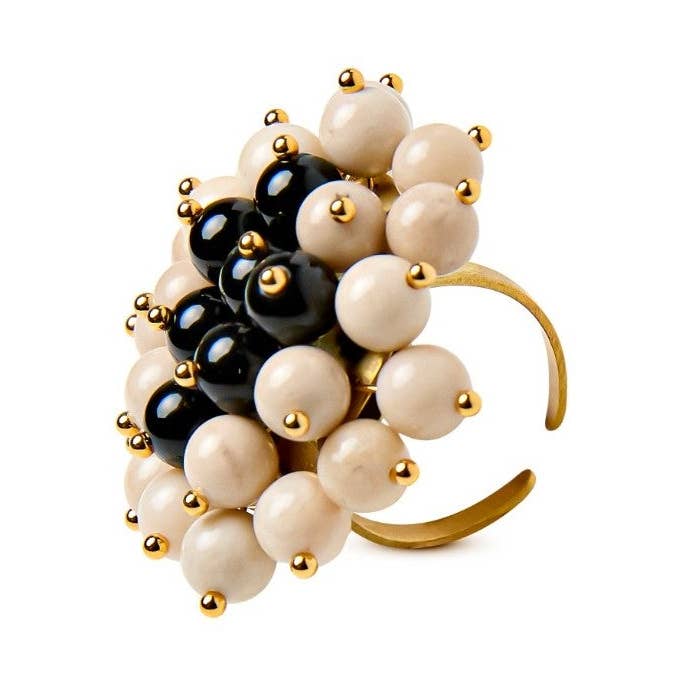 Anillo Jackie XL dorado mate ágatas multicolor o Blanco y negro para venta al por mayor de Ginger & VelVet