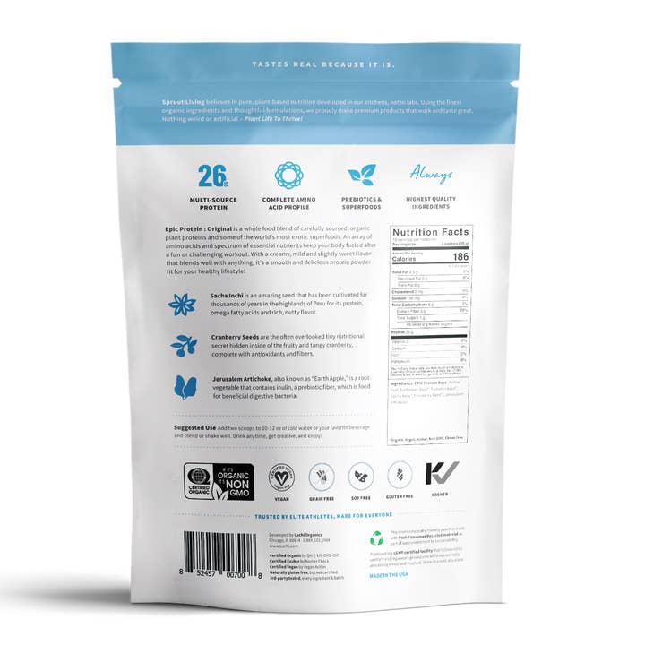 Sprout Living - Wholesale Protein/Superfood Powder - Epic Protein | Organic Plant Protein, Original, 1 LB