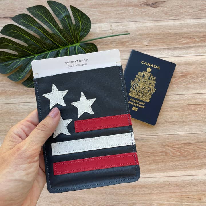 Étui à passeport en cuir, motif étoiles et rayures pour la vente par Mally Designs