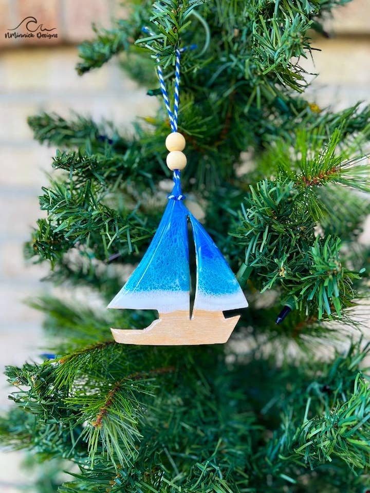 Sailboat Ocean Resin Ornament for wholesale by NMinnick Designs