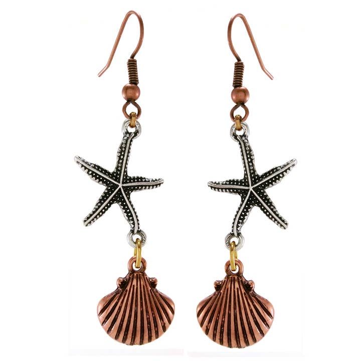 Starfish & Shell Mixed Metal See life Dangling Earring for wholesale by Bijoux Desert