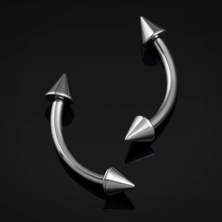 Haltère courbé, Argent, Épineux, Filetage interne, Titane pour la vente par Custom Plugs