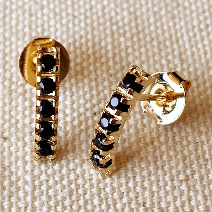 18k Gold Filled Curved Bar Black Crystal Stud Earrings for wholesale by GoldFi