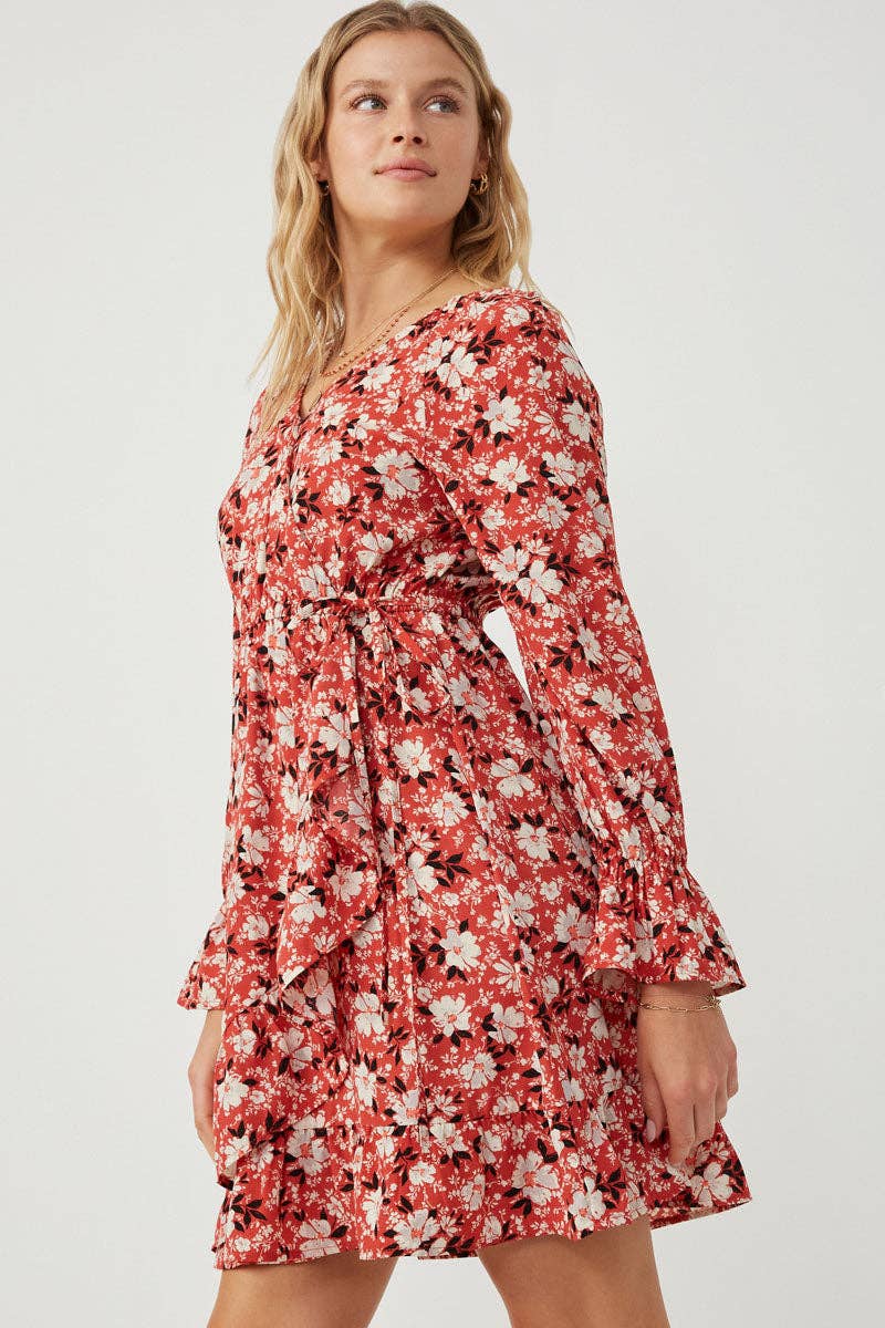 Hayden LA – Vestido - Mulher por atacado – Vestido feminino estampado floral com punho apertado6