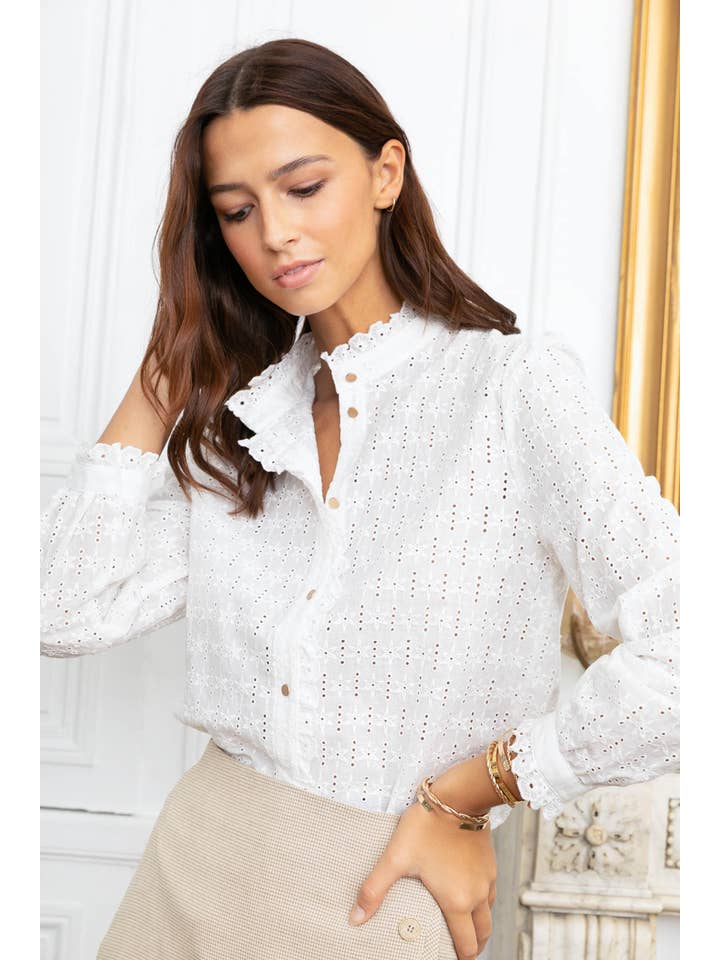 WHITE Embroidered cotton blouse - 3203T-JIMMY for wholesale on Faire