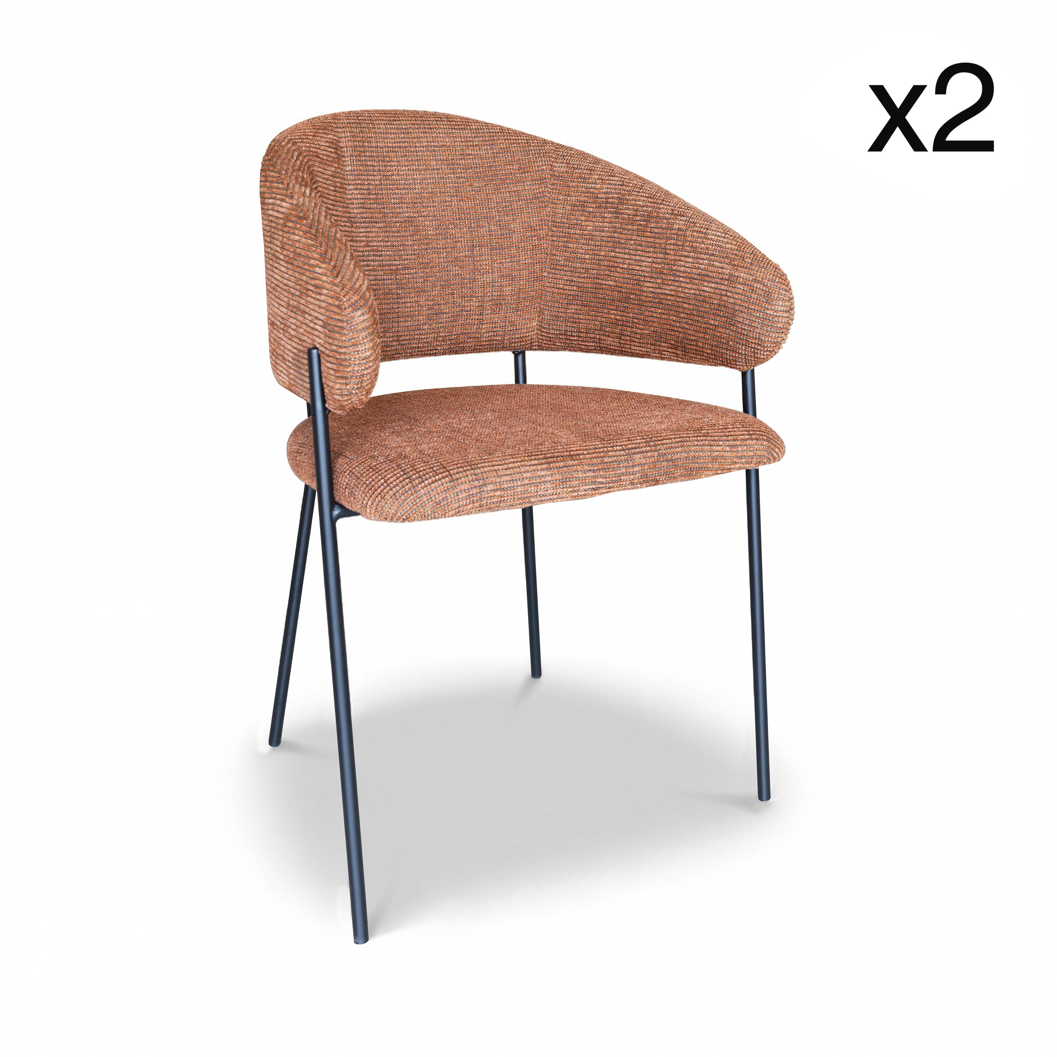 Now's Home - Wholesale Stoel - SET VAN 2 TAFELSTOELEN TWEED BAKSTEEN METALEN POTEN ZWART EROS1