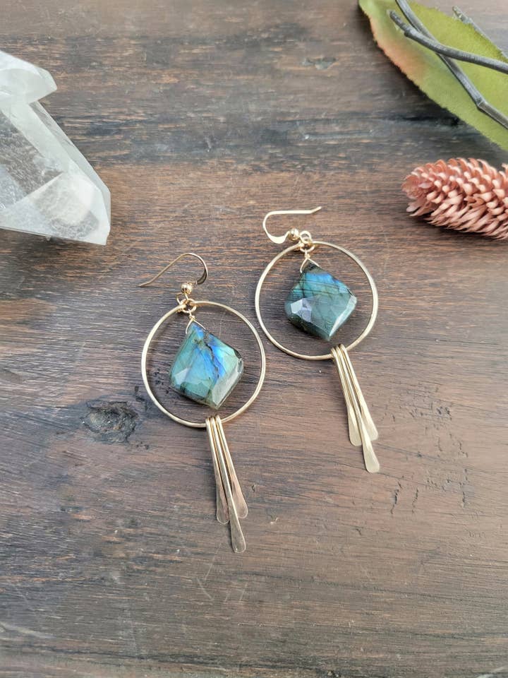 Labradorite Petal Fringe Earrings for wholesale by Leo Eleven Jewelry