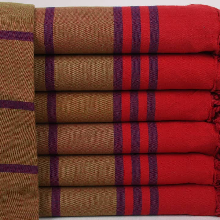 Organic Turkish Towels - Wholesale Beach towel - Beach Towel, Personalized Red-Green Striped Towel