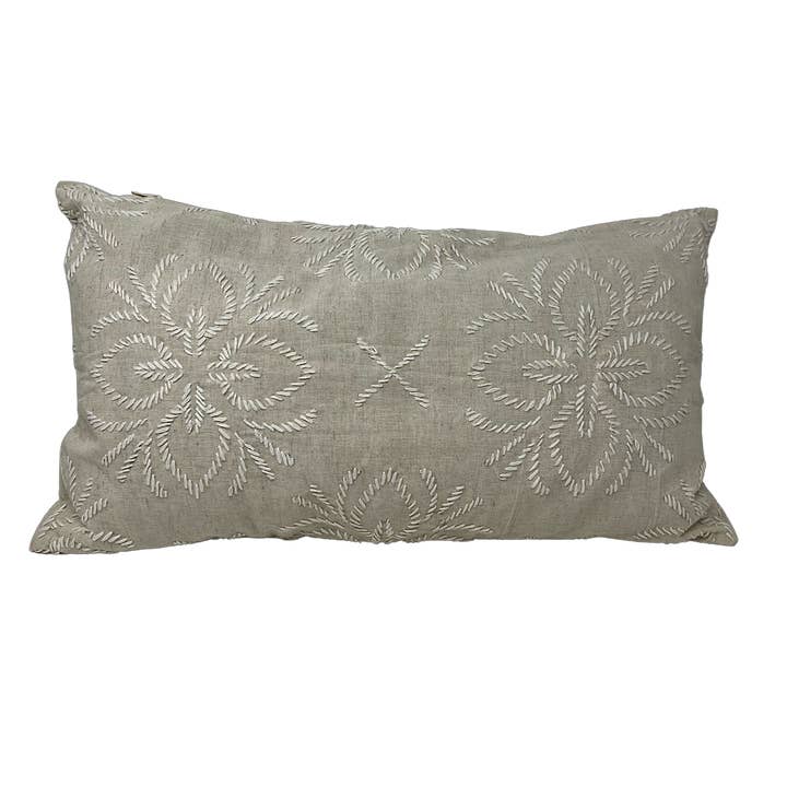 Natural Tone on Tone With Embrodery Lumbar Pillow for wholesale by Drew Derose Design