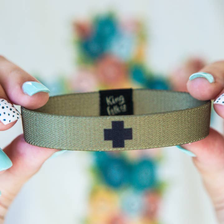 Olive with Black Cross Stretchy Bracelet Men's Size for wholesale by Kingfolk Co