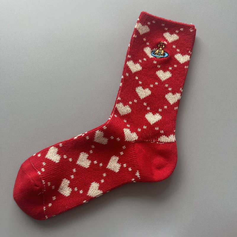 Tourtiwi - Wholesale Socks - Women's - Red Snowflake & Geometric Patterns Christmas Crew Socks18