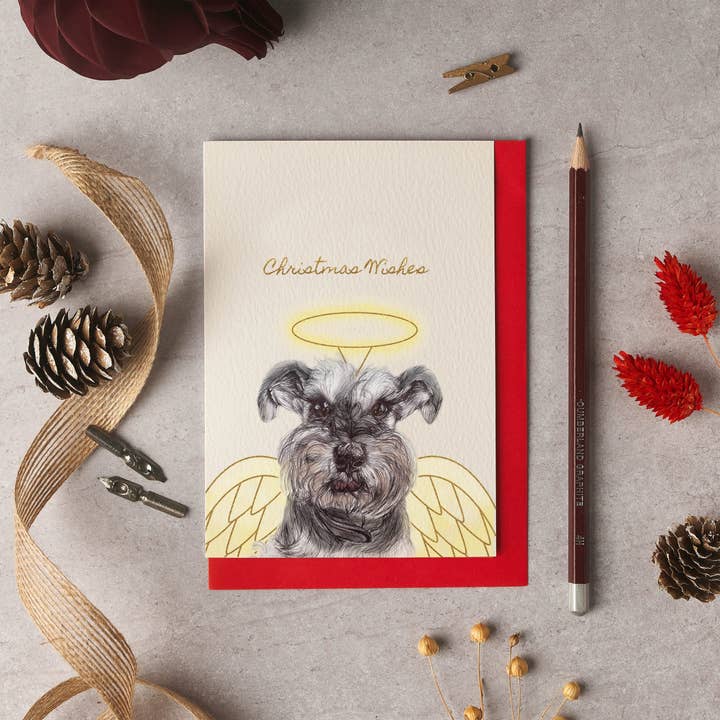 Pip Miniature Schnauzer Christmas Card for wholesale by byOliviaBell