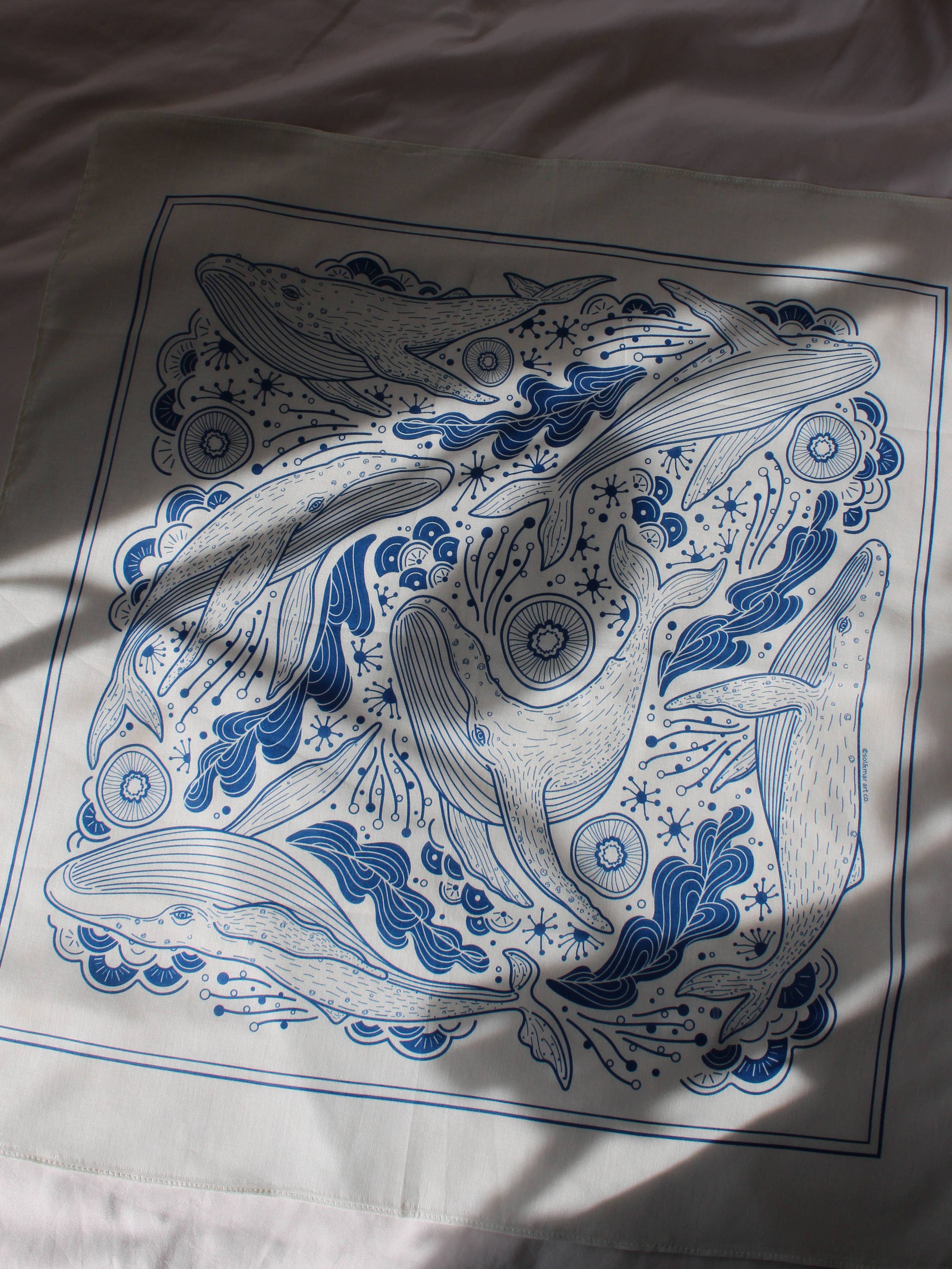 sol&mar art co. - Wholesale Bandana - Unisex - Whale, and the Ocean Bandana Scarf (Off-White)7