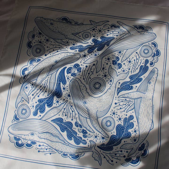 sol&mar art co. - Wholesale Bandana - Unisex - Whale, and the Ocean Bandana Scarf (Off-White)7