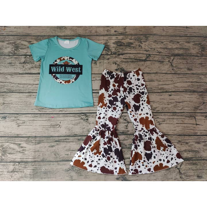 Aier Wholesale - Wholesale Top & Pant Set - Kids - Baby Girls Wild West Cow Bell Pants Clothes Sets1