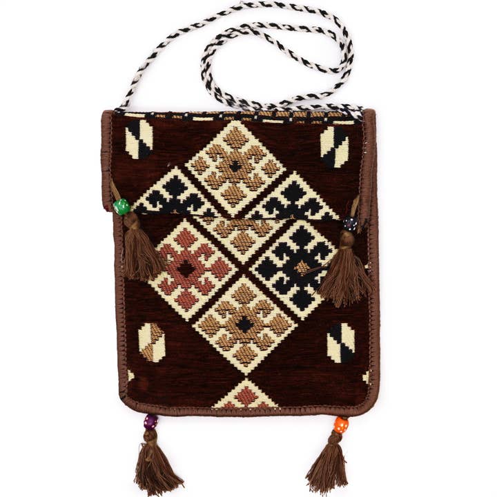 Chocolate Kilim Messenger Festival Bag for wholesale by Ancient Wisdom