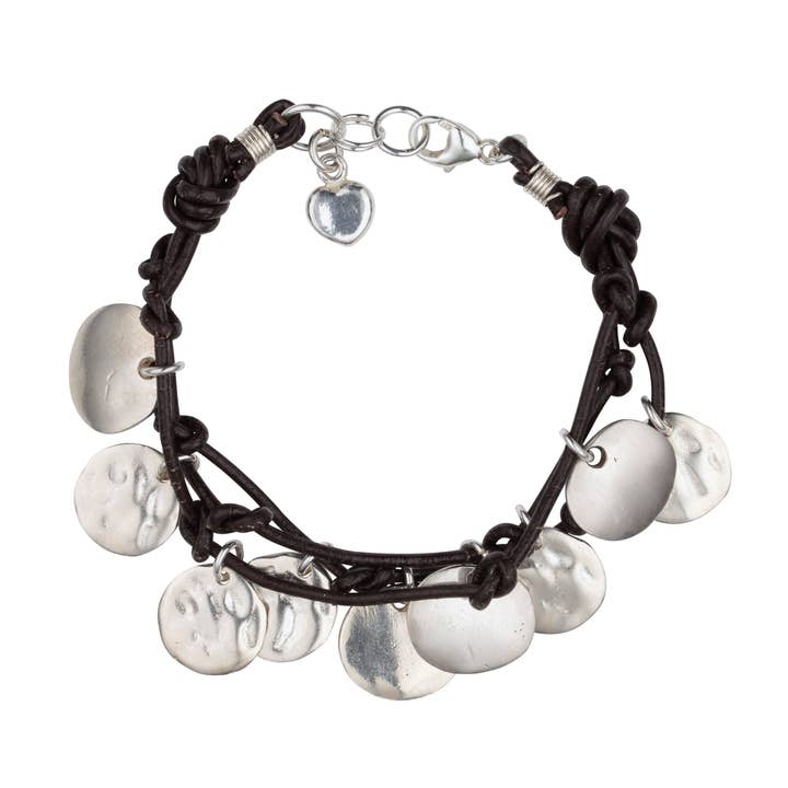 Bracelete de disco em couro Santa Fe Prata por atacado de Van Peterson Designs