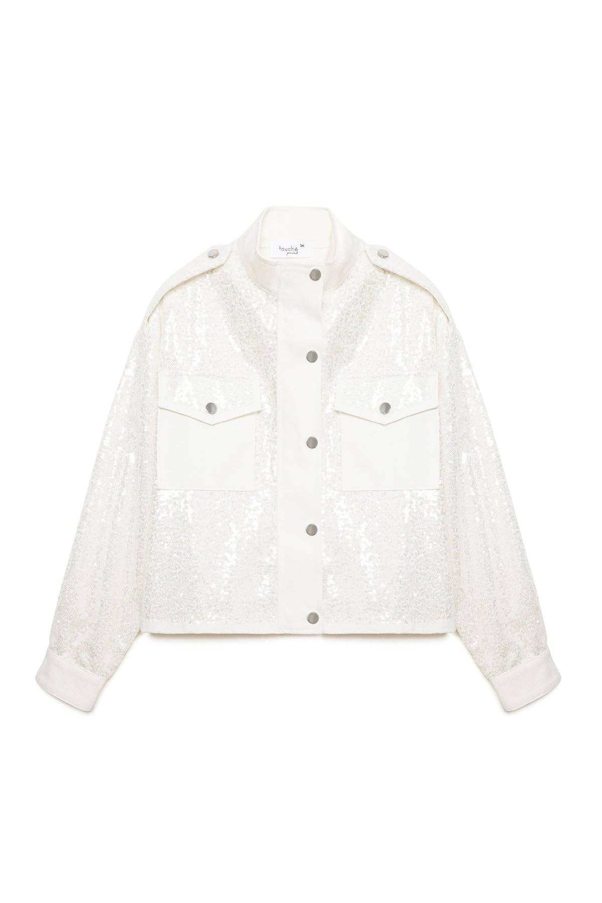 Ecru SEQUNIED CROP JACKET for wholesale on Faire4