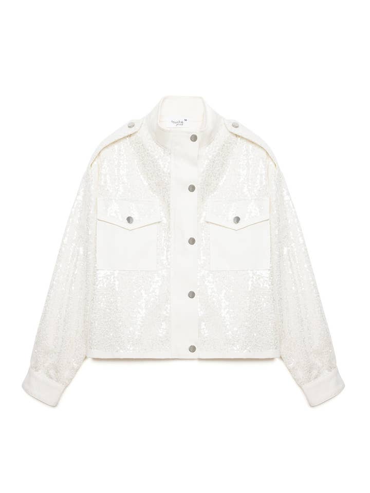 Ecru SEQUNIED CROP JACKET for wholesale on Faire4