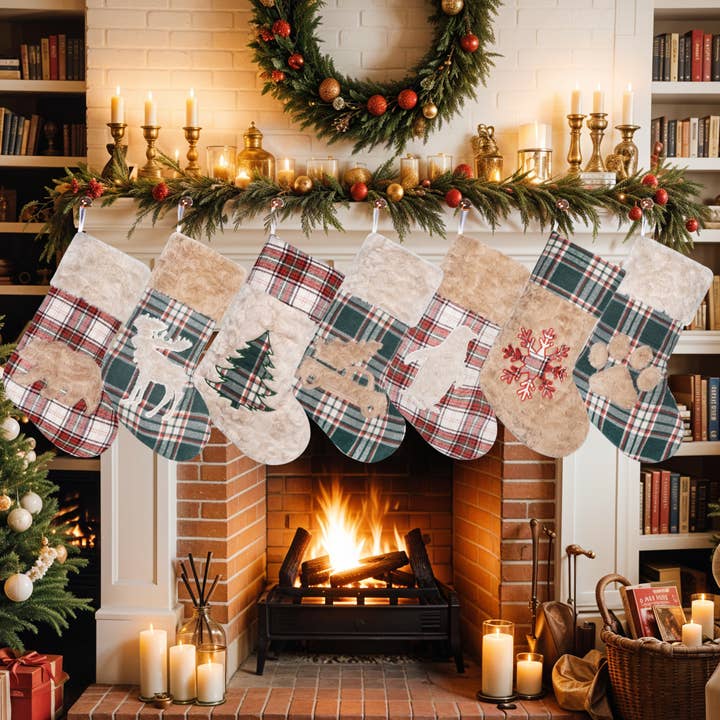 GEXWORLDWIDE - Wholesale Holiday Stocking - Large Plush Red-Green Plaid Christmas Stockings1