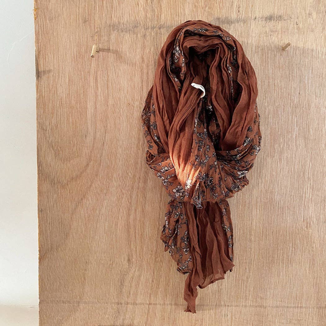 Funkyrel® Atzbranding Limited - Wholesale Scarf - Women's - Scarvii - Lightweight Floral Pattern Ruched Scarf5