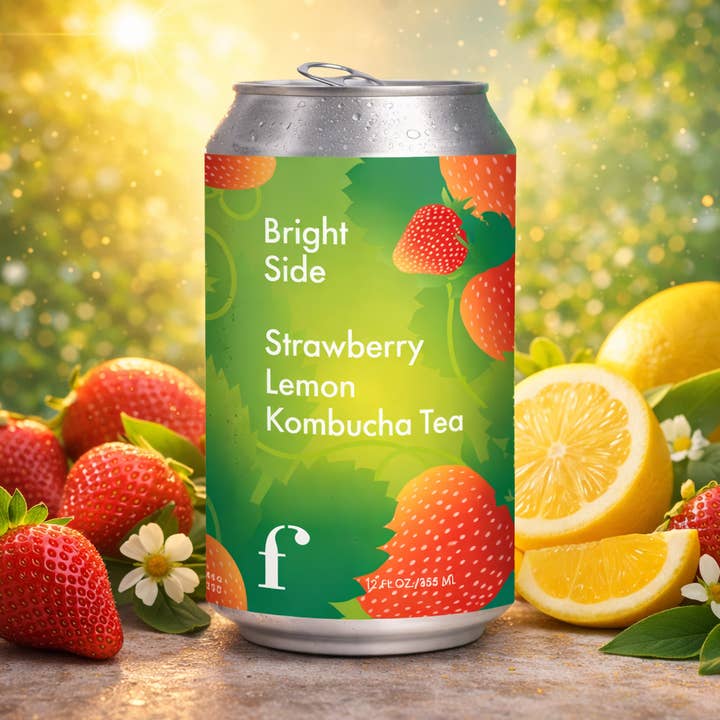 "Bright Side" Strawberry Lemon Kombucha - 12-pack for wholesale by Figment Kombucha