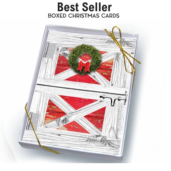 Horse Boxed Christmas Cards / Barn Door Wreath / 8 Holiday
for wholesale by Horse Hollow Press