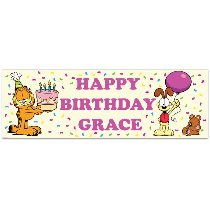 Garfield Birthday - Confetti Personalised Name Banner Wall Sticker for wholesale by Themed