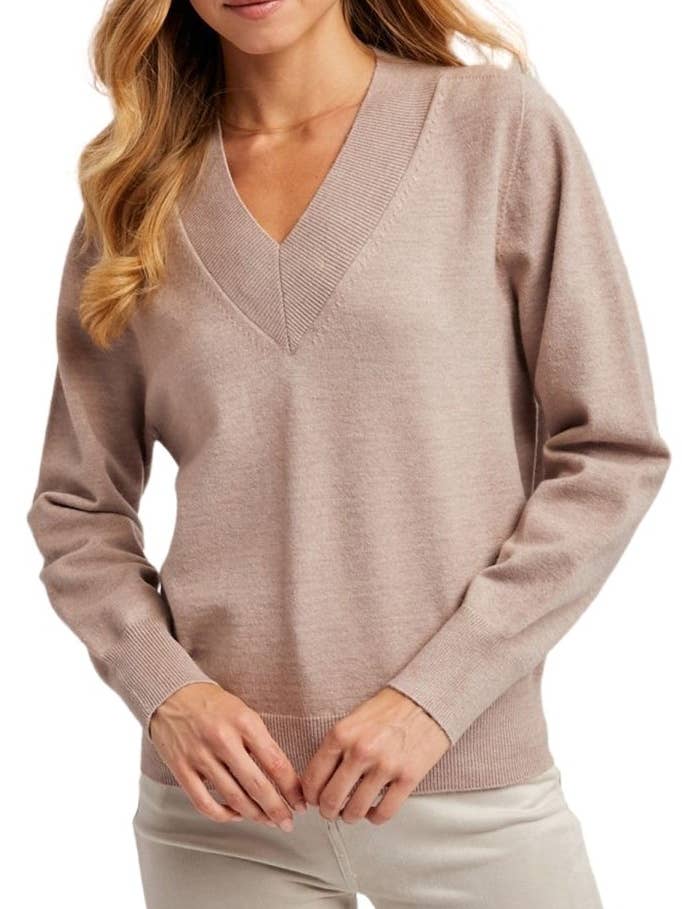 Wholegarment Ribbed V-neck Knit Sweater for wholesale by Vanilla Monkey