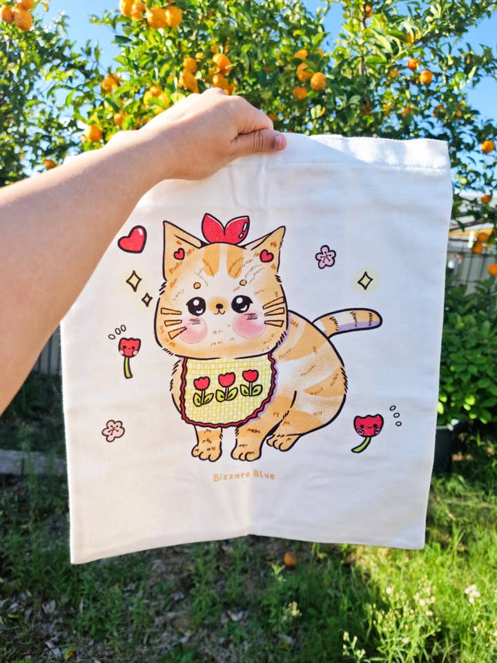 Cat with Bib Totebag with Zips for wholesale by Bizzare Blue