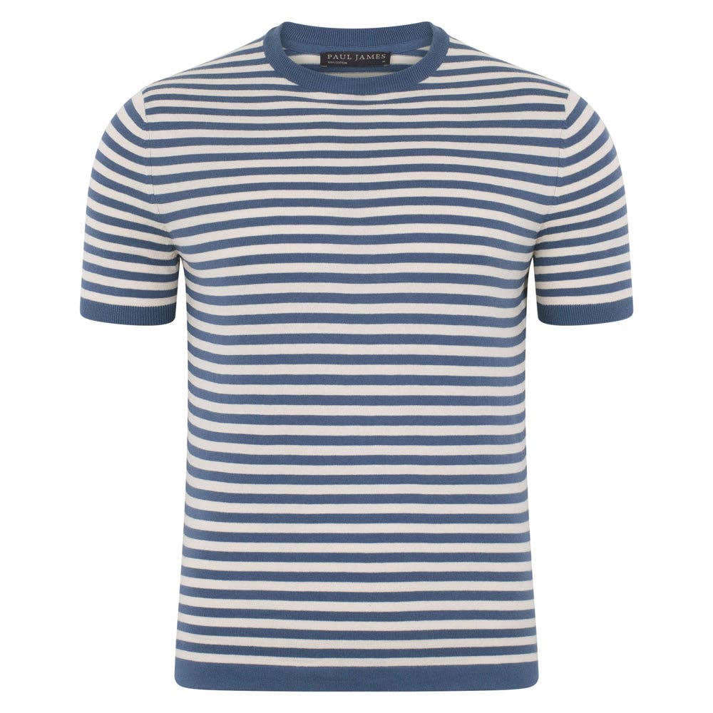 Paul James Knitwear – wholesale T-shirt – men's – Mens Ultra Fine Cotton Knitted Breton T-Shirt4