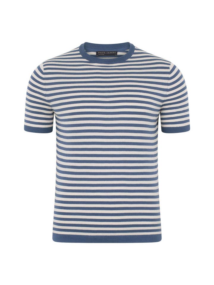 Paul James Knitwear – wholesale T-shirt – men's – Mens Ultra Fine Cotton Knitted Breton T-Shirt4
