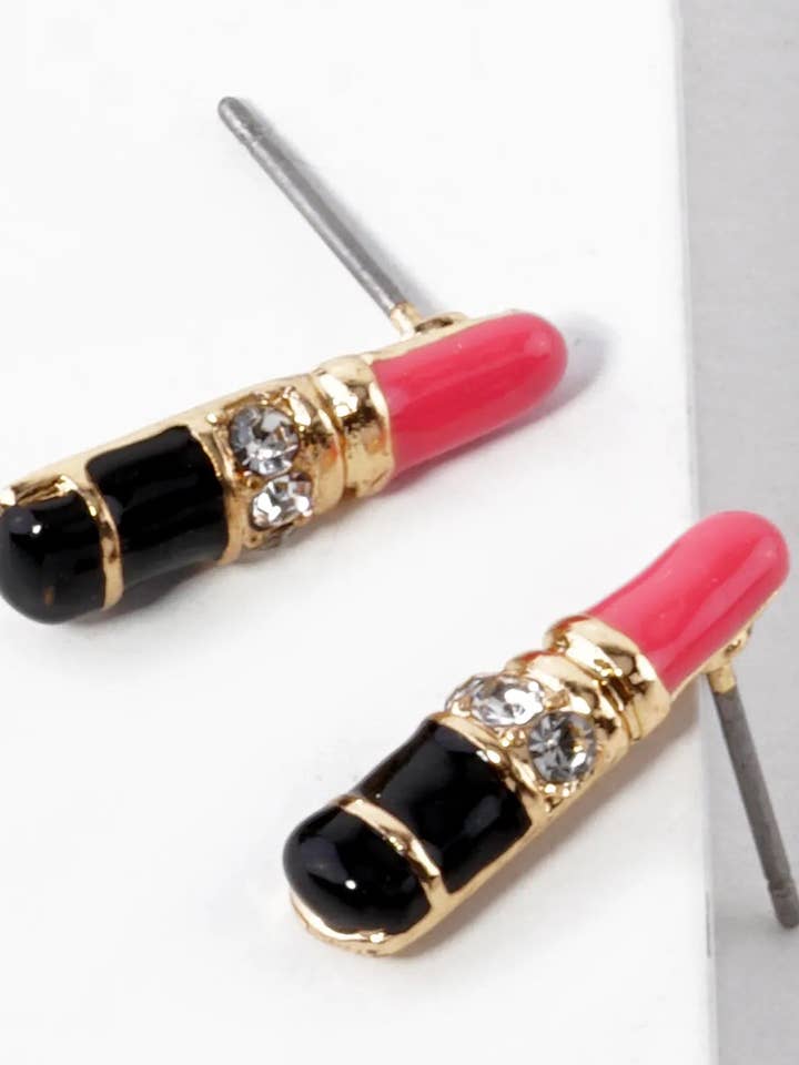 Enamel Filled Dainty Lipstick Stud Earrings for wholesale by Wild Honey