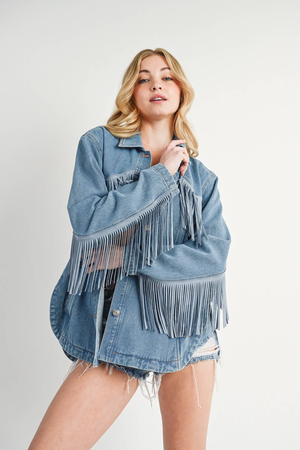 Bluivy - Vendita all'ingrosso Giacca - Donna - Giacca in denim western con frange e bottoni - confezione aperta29