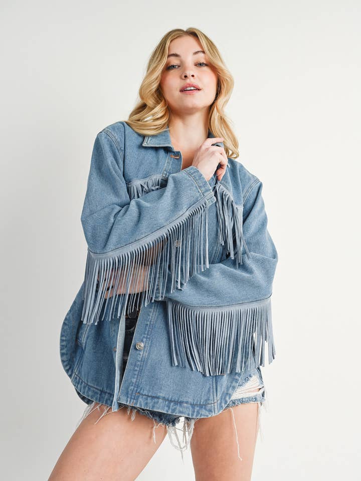 Bluivy - Vendita all'ingrosso Giacca - Donna - Giacca in denim western con frange e bottoni - confezione aperta29