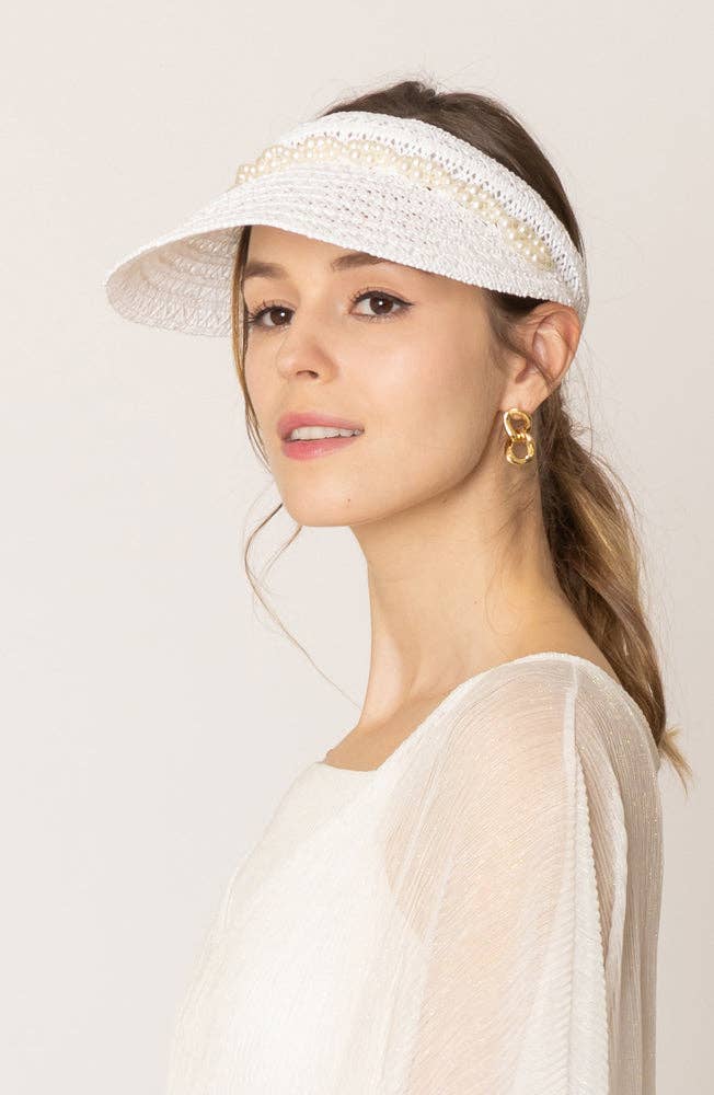 Do Everything In Love® – wholesale Visor – Women's – Straw Sun Visor With Pearl2