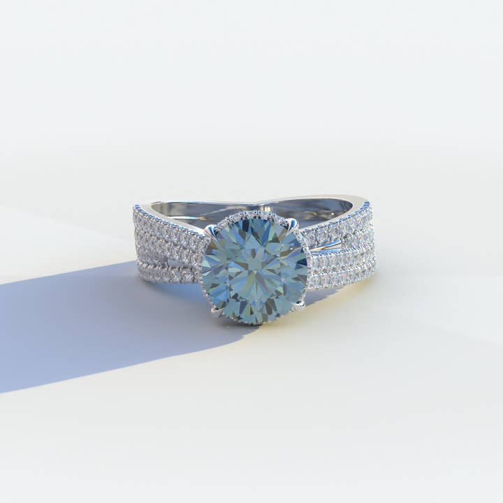 2 Karaat Blauwe Ronde Geslepen Verborgen Halo Lab & Pave Lab Diamanten Ring - Je t’aime voor wholesale door Mohana Jewels - Luxury