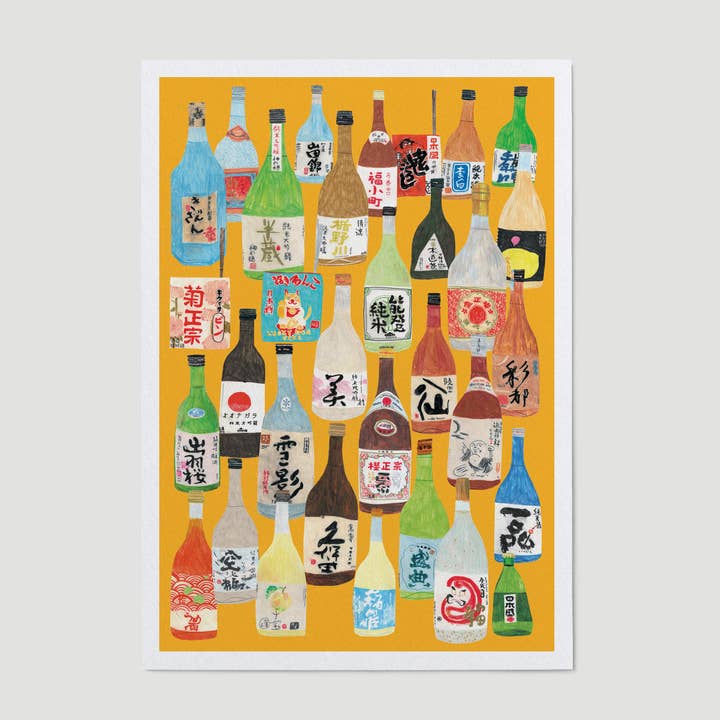 Sake Bottles and Cartons Art Print for wholesale by James Barker