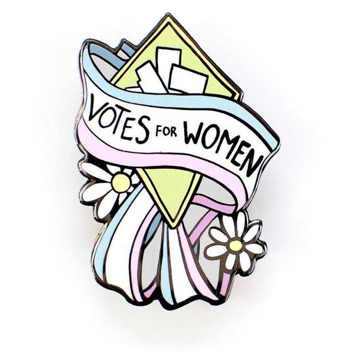 Votes For Women Enamel Pin for wholesale by Karen Hallion Illustration