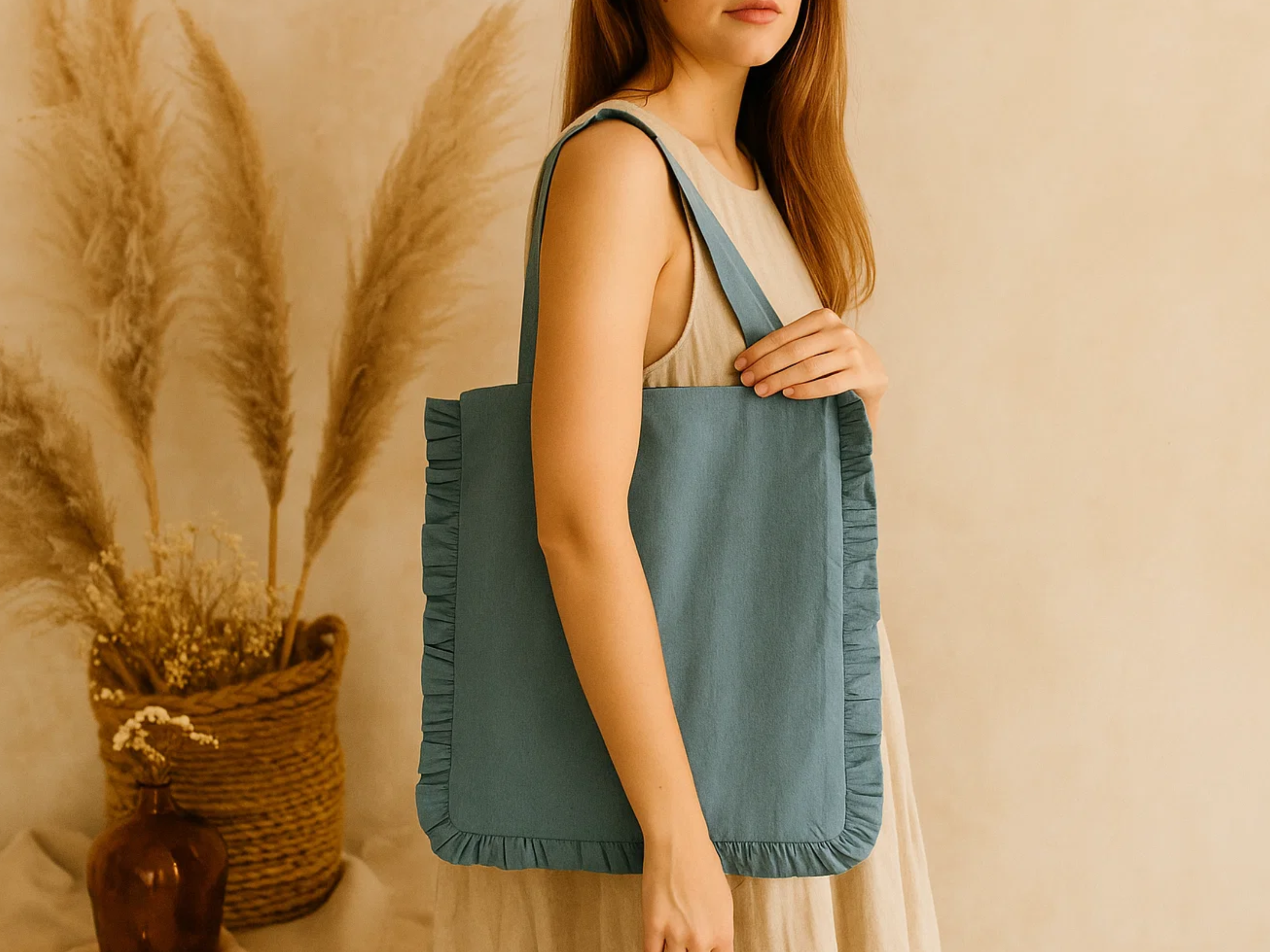 House of Kraft Jewelry & Accessories - Wholesale Tote Bag - Women's - Canvas Ruffle Tote | Canvas Colored Tote Bag | Unbranded 10