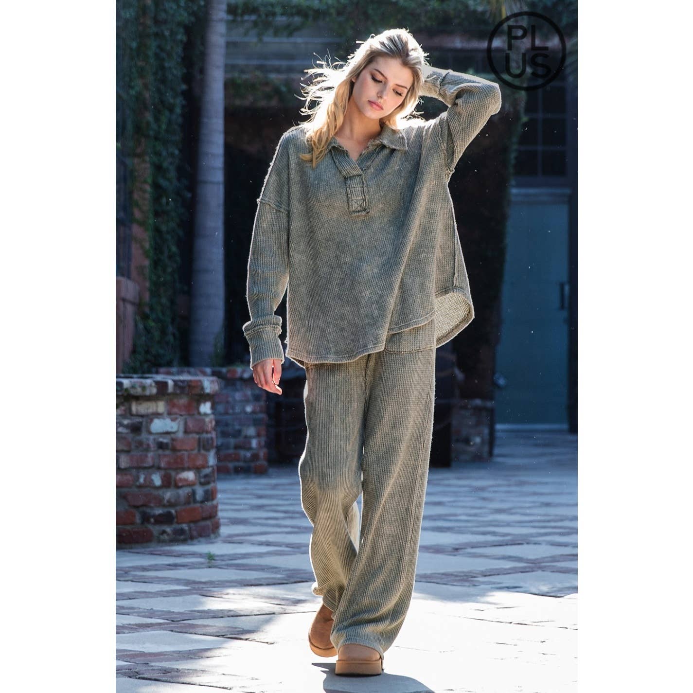 Rae Mode - Vente Pantalon de sport – femme - PANTALONS DE SURVÊTEMENT DROITS GAUFRÉS DÉLAVÉS AUX MINÉRAUX DE GRANDE TAILLE10